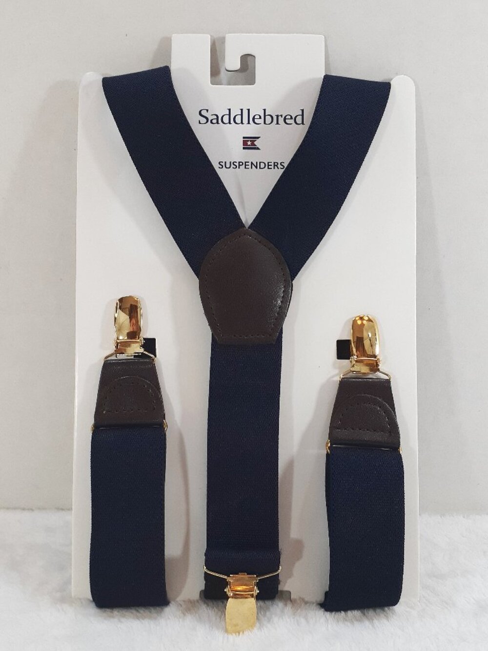 Saddlebred Suspenders Mens One Size Solid Navy Blue Clip Closure NEW